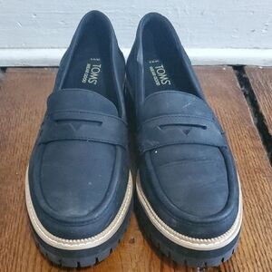 Toms Black Loafers with Gold Accent